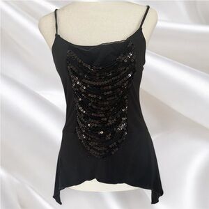 Sequin embellished Y2K fairycore cami top with asymmetrical hem